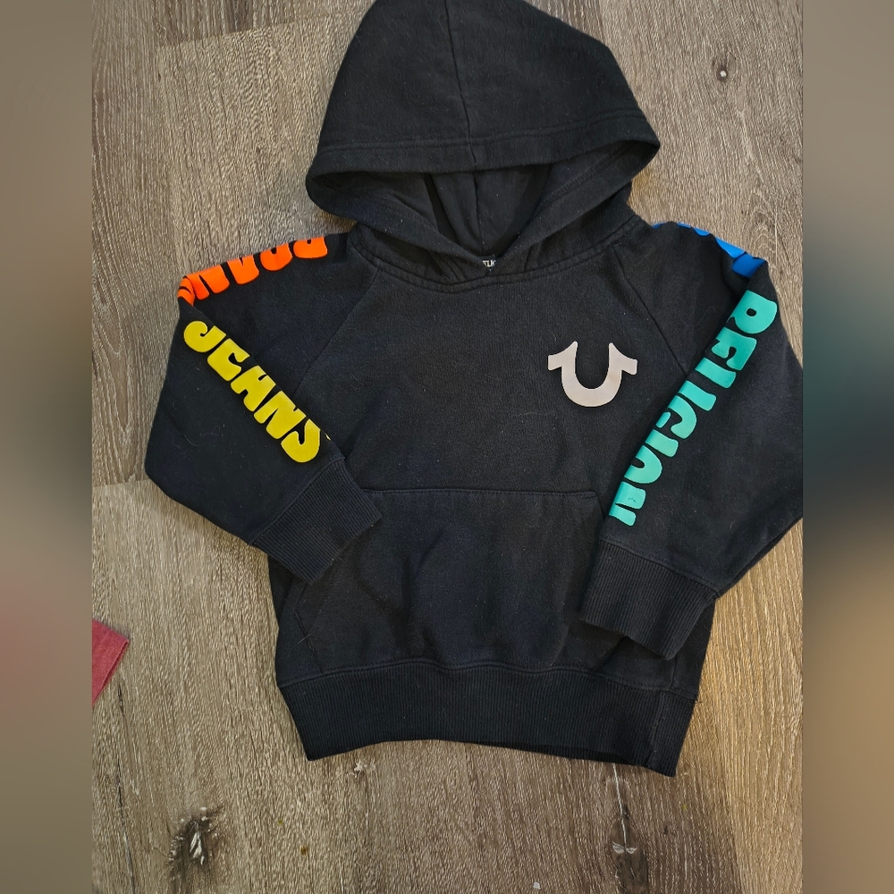 True Religion Kids Black Hoodie with Multicolor Sleeves
